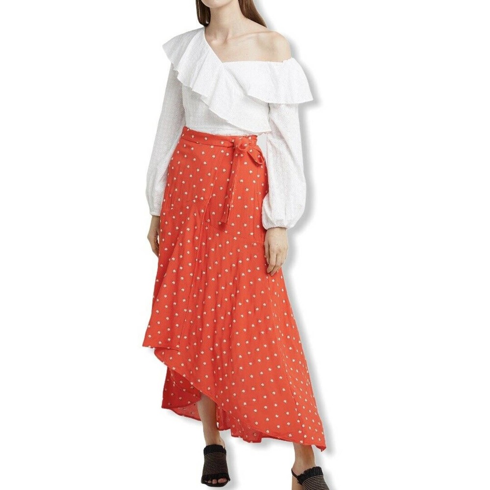 PERSEVERANCE LONDON Red Floral‎ Hi-low Wrap 6 new